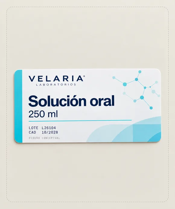Etiquetas farmacéuticas para solución oral con lote y caducidad